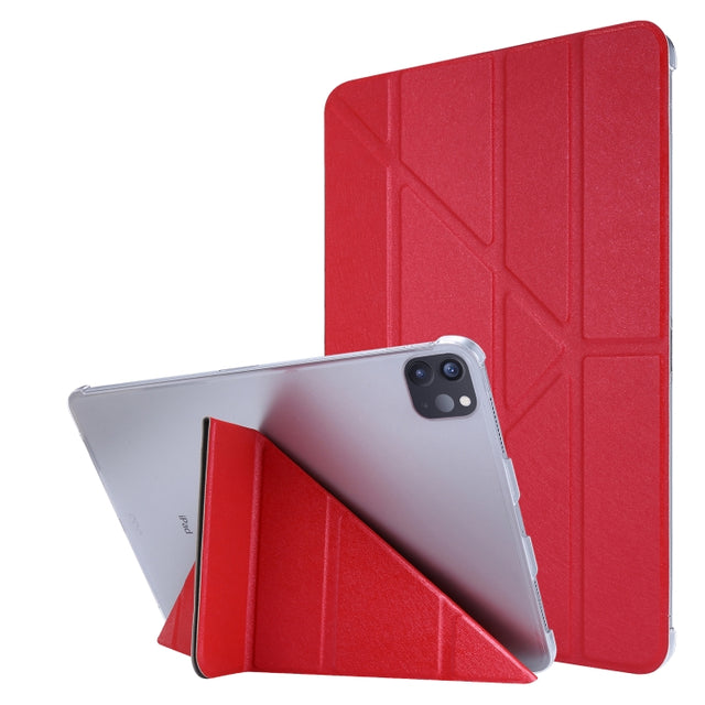 For iPad Air 13 2025 / 2024 / iPad Pro 12.9 2022 / 2021 Silk Texture Horizontal Deformation Flip Leather Tablet Case with Holder(Red)