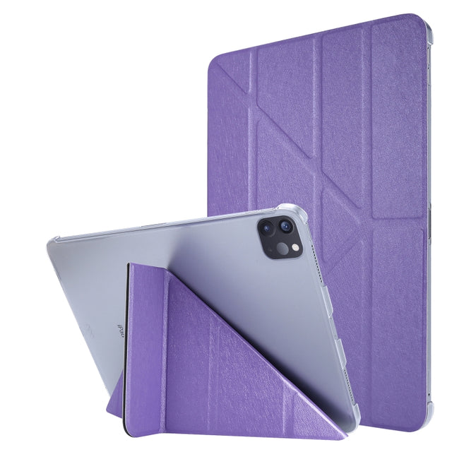 For iPad Air 13 2025 / 2024 / iPad Pro 12.9 2022 / 2021 Silk Texture Horizontal Deformation Flip Leather Tablet Case with Holder(Purple)