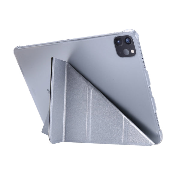 For iPad Air 13 2025 / 2024 / iPad Pro 12.9 2022 / 2021 Silk Texture Horizontal Deformation Flip Leather Tablet Case with Holder(Silver)