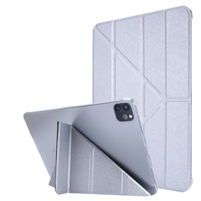 For iPad Air 13 2025 / 2024 / iPad Pro 12.9 2022 / 2021 Silk Texture Horizontal Deformation Flip Leather Tablet Case with Holder(Silver)