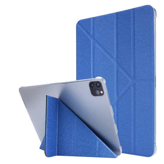 For iPad Air 13 2025 / 2024 / iPad Pro 12.9 2022 / 2021 Silk Texture Horizontal Deformation Flip Leather Tablet Case with Holder(Blue)