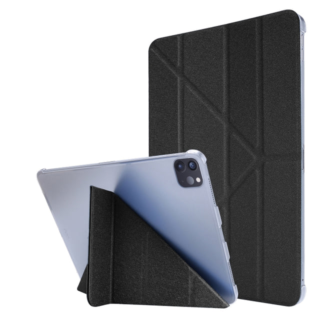 For iPad Air 13 2025 / 2024 / iPad Pro 12.9 2022 / 2021 Silk Texture Horizontal Deformation Flip Leather Tablet Case with Holder(Black)
