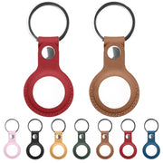Mutural PU Leather Protective Case with Key Ring for AirTag(Dark Green)