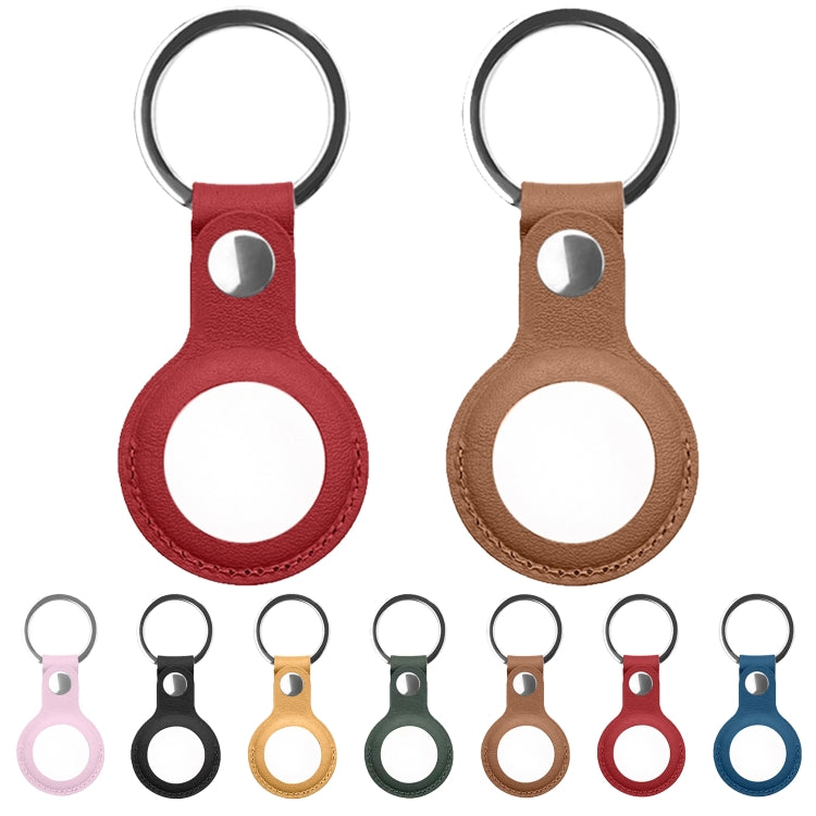 Mutural PU Leather Protective Case with Key Ring for AirTag(Dark Blue)