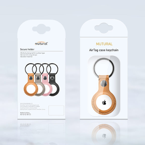 Mutural PU Leather Protective Case with Key Ring for AirTag(Yellow)