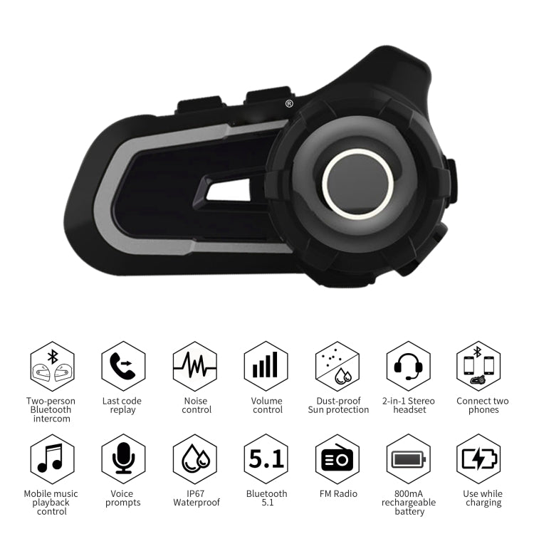 WUPP CS-1412C1 Bluetooth 5.1 S2 Motorcycle Helmet Full Duplex Bluetooth Intercom Headset Earphone(Grey)