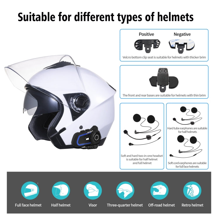 WUPP CS-1412C1 Bluetooth 5.1 S2 Motorcycle Helmet Full Duplex Bluetooth Intercom Headset Earphone(Grey)