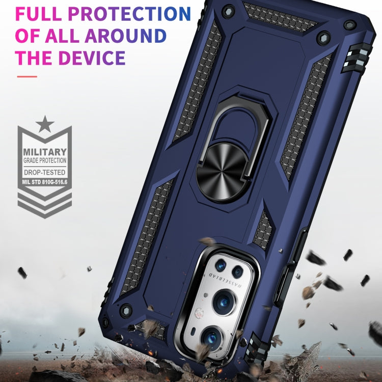 For OnePlus 9 Pro Shockproof TPU + PC Protective Case with 360 Degree Rotating Holder(Blue)