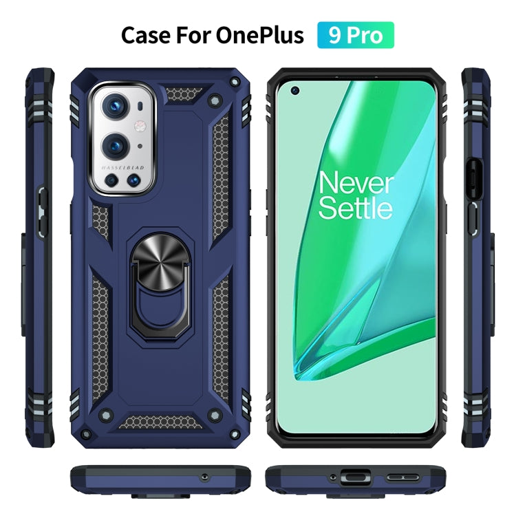 For OnePlus 9 Pro Shockproof TPU + PC Protective Case with 360 Degree Rotating Holder(Blue)
