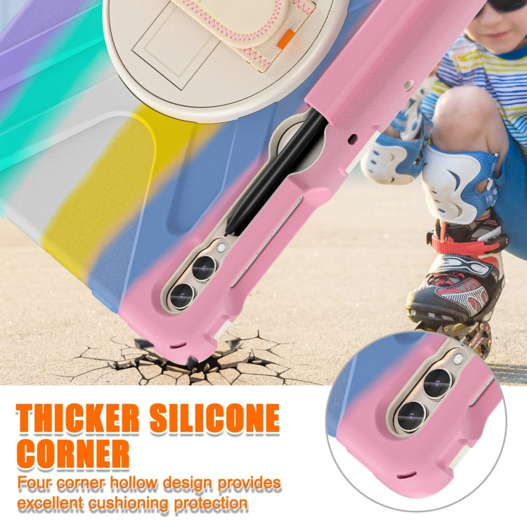 For Samsung Galaxy Tab S7 FE T730 / S7+ / S9+ /S8+ Silicone + PC Protective Case with Holder & Shoulder Strap(Colorful Pink)