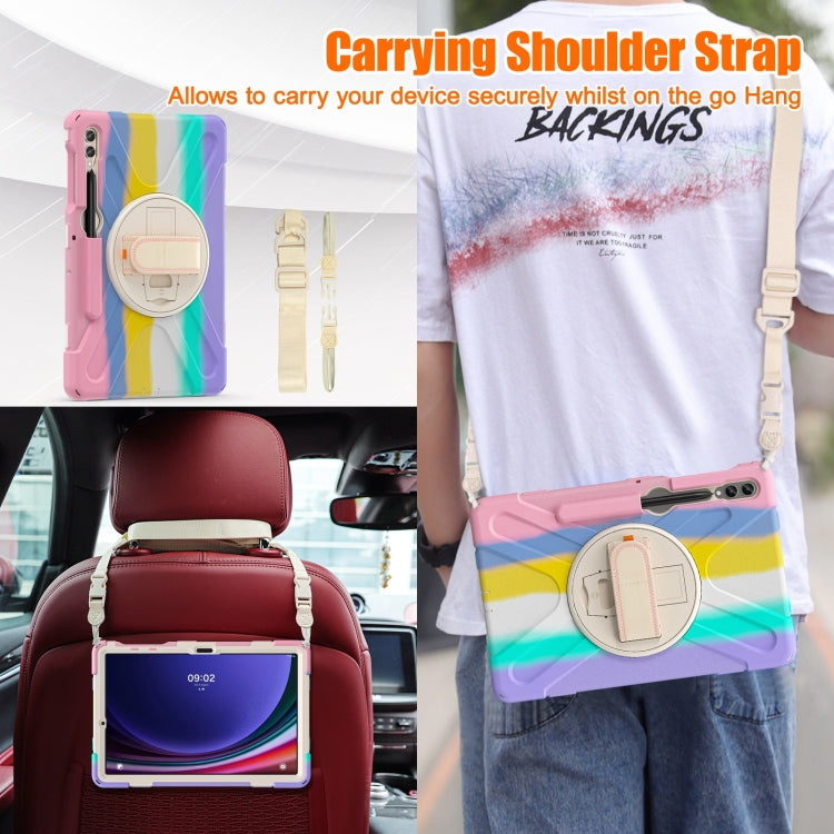 For Samsung Galaxy Tab S7 FE T730 / S7+ / S9+ /S8+ Silicone + PC Protective Case with Holder & Shoulder Strap(Colorful Pink)
