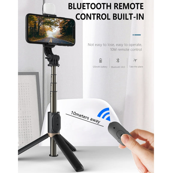 Q03S Fill Light Bluetooth Selfie Stick Tripod Mobile Phone Holder(Black)