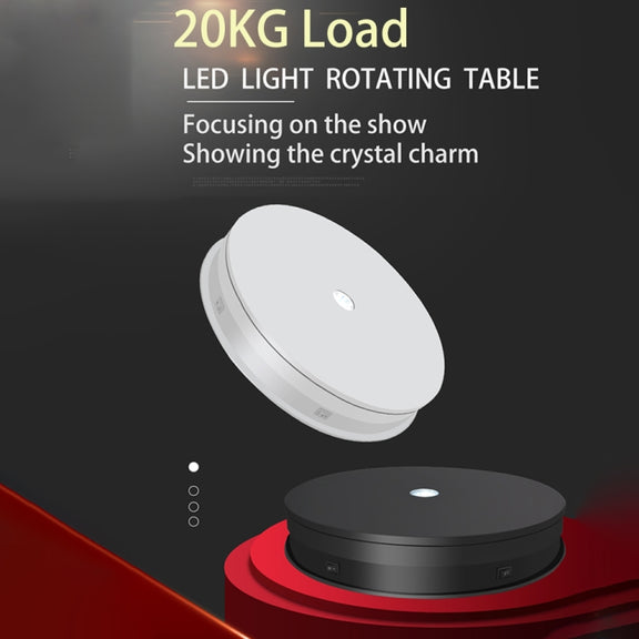 20cm Electric Rotating Turntable Display Stand LED Light Video Shooting Props Turntable, Power Plug:220V EU Plug(Black)