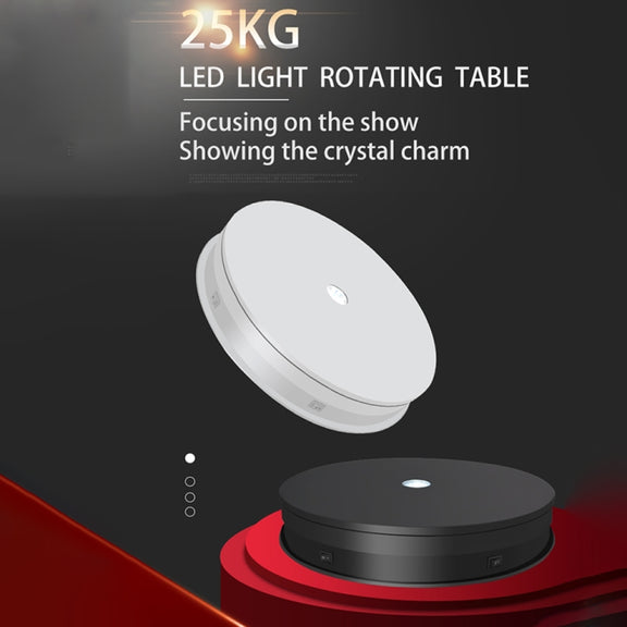 30cm Electric Rotating Turntable Display Stand  LED Light Video Shooting Props Turntable, Power Plug:110V US Plug(White)