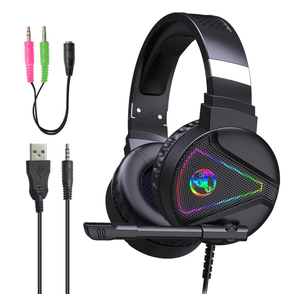 HXSJ F16 3.5mm + USB Port RGB Light Stereo Gaming Headset with Microphone(Black)