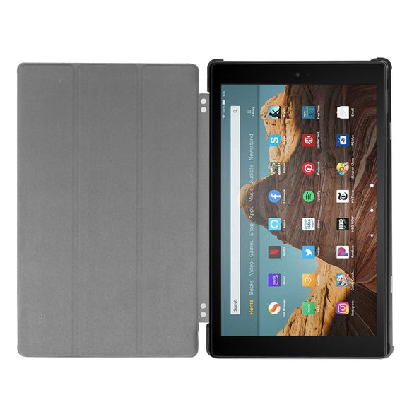 For Amazon Kindle Fire HD 10 2017 / 2019Custer Texture Horizontal Flip Leather Case with Three-folding Holder & Sleep / Wake-up Function(Black)