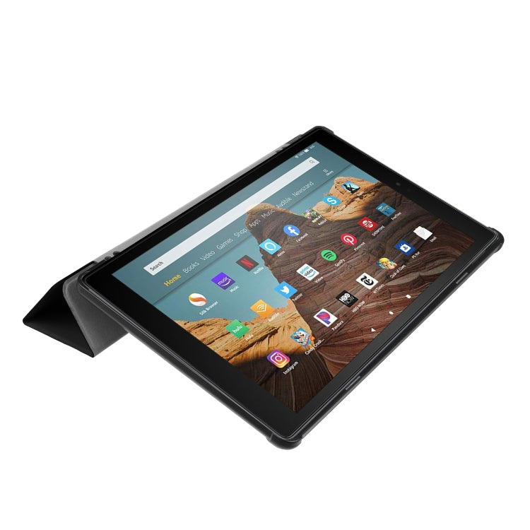 For Amazon Kindle Fire HD 10 2017 / 2019Custer Texture Horizontal Flip Leather Case with Three-folding Holder & Sleep / Wake-up Function(Black)