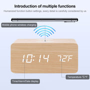 KD8801 5W Wooden Creative Wireless Charger LED Mirror Digital Display Sub-alarm Clock, Regular Style(Rosewood White Characters)