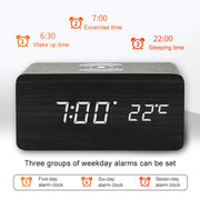 KD8801 5W Wooden Creative Wireless Charger LED Mirror Digital Display Sub-alarm Clock, Regular Style(Black Wood White Characters)