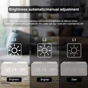 KD8801 5W Wooden Creative Wireless Charger LED Mirror Digital Display Sub-alarm Clock, Regular Style(Black Wood White Characters)