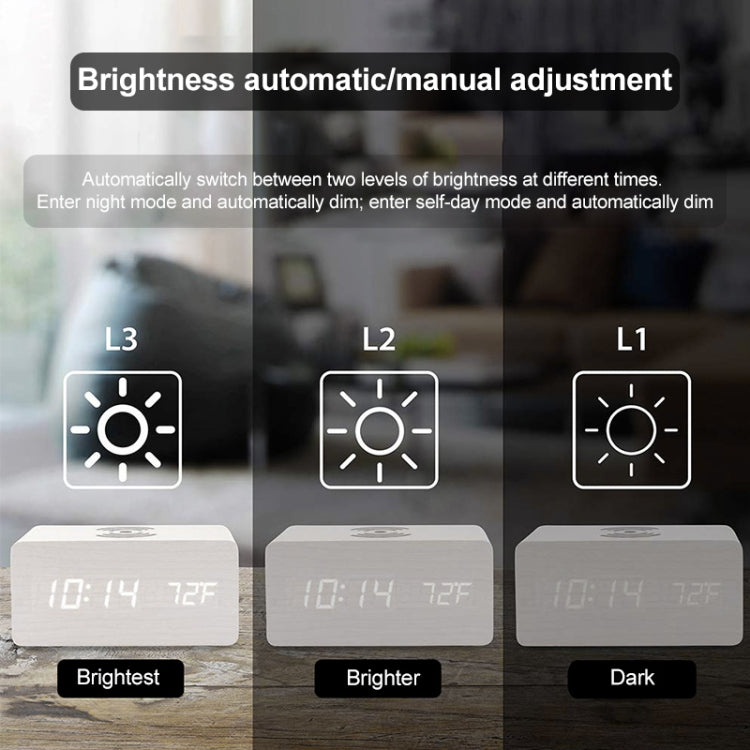 KD8801 5W Wooden Creative Wireless Charger LED Mirror Digital Display Sub-alarm Clock, Regular Style(Black Wood White Characters)