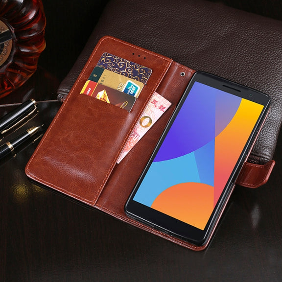 For Alcatel 1 2021 idewei Crazy Horse Texture Horizontal Flip Leather Case with Holder & Card Slots & Wallet(Red)
