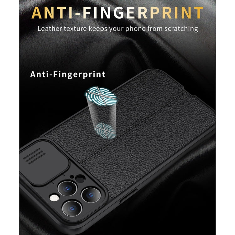 For iPhone 11 Pro Max Litchi Texture Sliding Camshield TPU Protective Case (Blue)