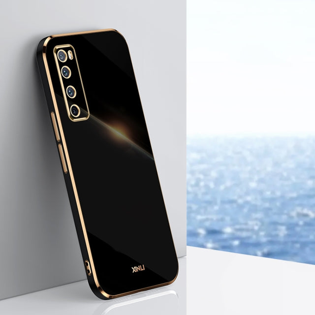 For Huawei nova 7 5G XINLI Straight 6D Plating Gold Edge TPU Shockproof Case(Black)