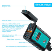 WUPP ZH-1422B1 DC12-24V Motorcycle Square Single USB + PD Fast Charging Charger with Switch + Voltmeter + Integrated SAE Socket