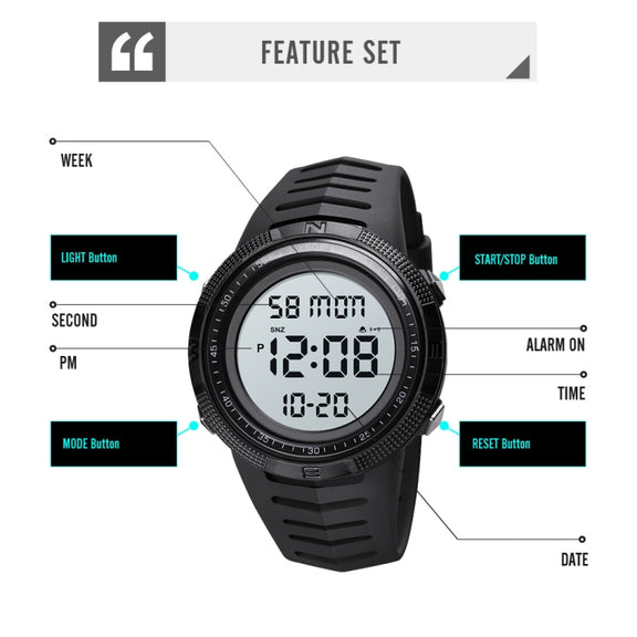 SKMEI 1632 Dual Time Display Luminous Electronic Watch, Support Alarm Clock(Black)