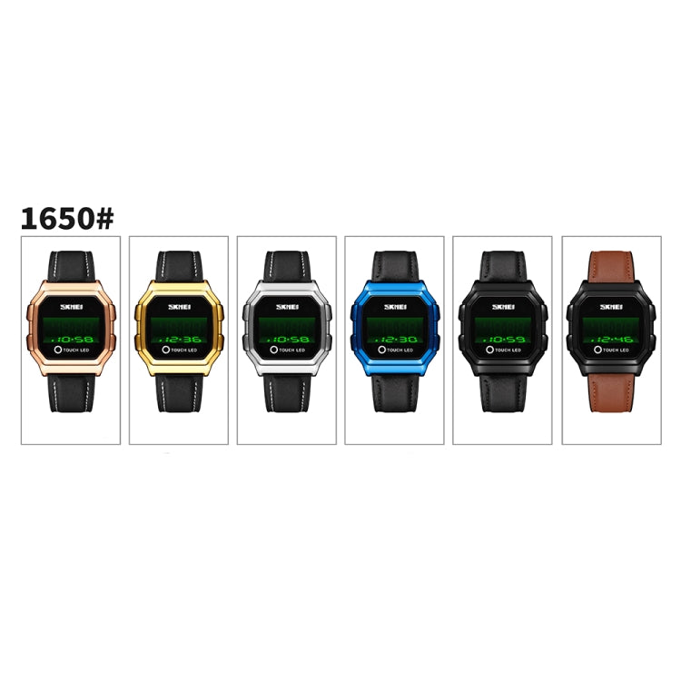 SKMEI 1650 Leather Strap Version LED Digital Display Electronic Watch with Touch Luminous Button(Gold)