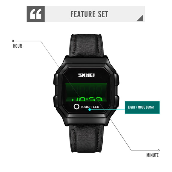 SKMEI 1650 Leather Strap Version LED Digital Display Electronic Watch with Touch Luminous Button(Rose Gold)