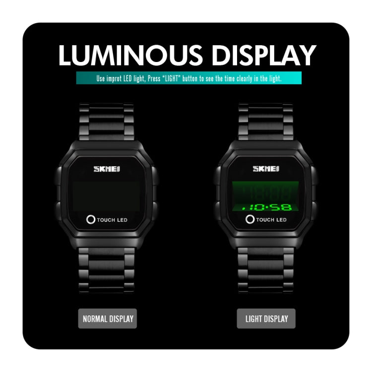 SKMEI 1650 Steel Strap Version LED Digital Display Electronic Watch with Touch Luminous Button(Silver)