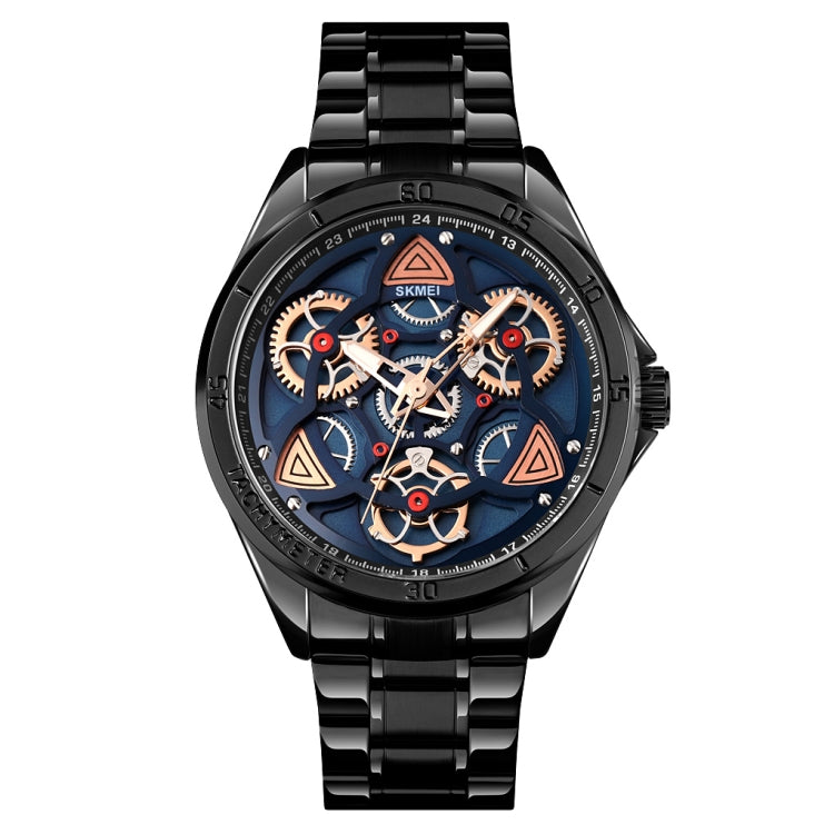 SKMEI 1678 Men Water-resistant Quartz Watch with Rotatable Gear Dial(Black Shell Blue Surface)