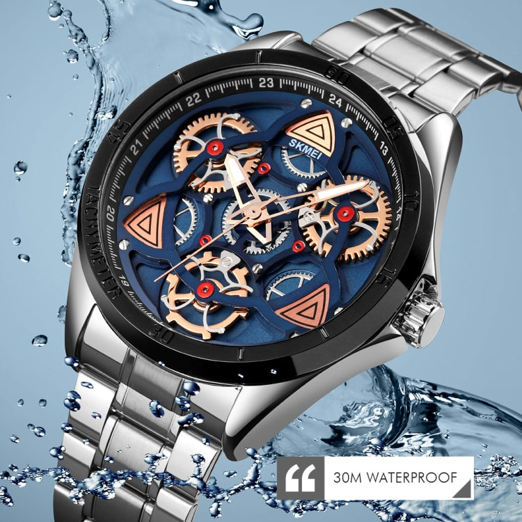 SKMEI 1678 Men Water-resistant Quartz Watch with Rotatable Gear Dial(Black Shell Blue Surface)
