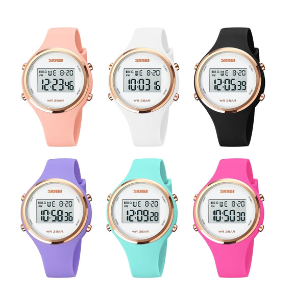 SKMEI 1720 Round Dial LED Digital Display Luminous Silicone Strap Electronic Watch(White)