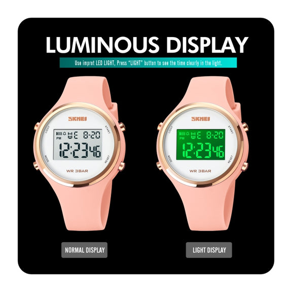 SKMEI 1720 Round Dial LED Digital Display Luminous Silicone Strap Electronic Watch(Light Green)