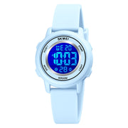 SKMEI 1721 Triplicate Round Dial LED Digital Display Luminous Silicone Strap Electronic Watch(Pink Blue)