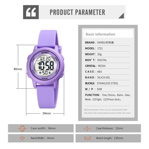 SKMEI 1721 Triplicate Round Dial LED Digital Display Luminous Silicone Strap Electronic Watch(Pink)