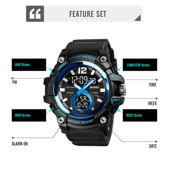 SKMEI 1725 Three Time LED Digital Display Timing Luminous Electronic Watch(Gold)