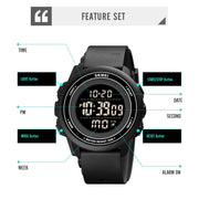 SKMEI 1736 Triplicate Round Dial Timing LED Digital Display Luminous Electronic Watch(Black and White)