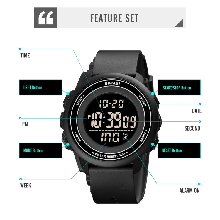 SKMEI 1736 Triplicate Round Dial Timing LED Digital Display Luminous Electronic Watch(Black and White)