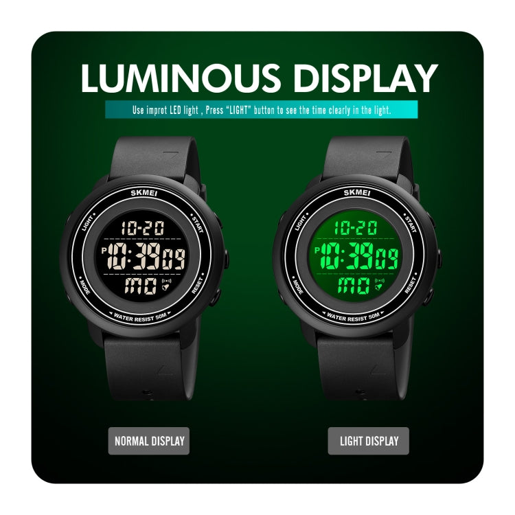 SKMEI 1736 Triplicate Round Dial Timing LED Digital Display Luminous Electronic Watch(Black and White)