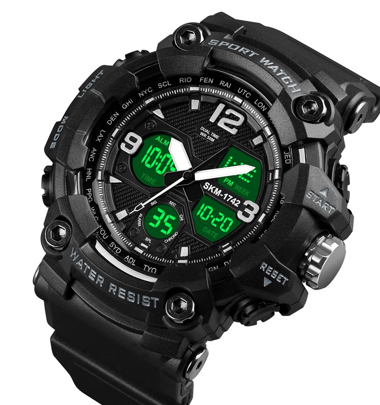 SKMEI 1742 Four-screen LED Digital Display Luminous Sports Shockproof Electronic Watch for Men(Black)