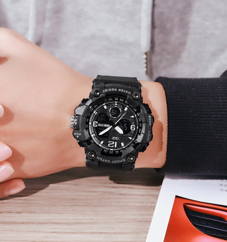 SKMEI 1742 Four-screen LED Digital Display Luminous Sports Shockproof Electronic Watch for Men(Black)