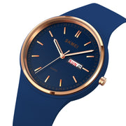 SKMEI 1747 Simple Bar scale Dial Silicone Strap Quartz Watch for Ladies(Navy Blue)