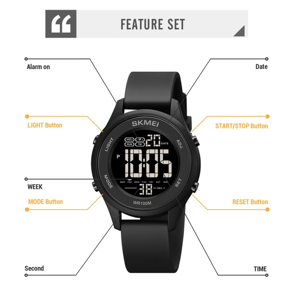 SKMEI 1758 Multifunctional LED Digital Display Luminous Silicone Strap Electronic Watch(Black White)