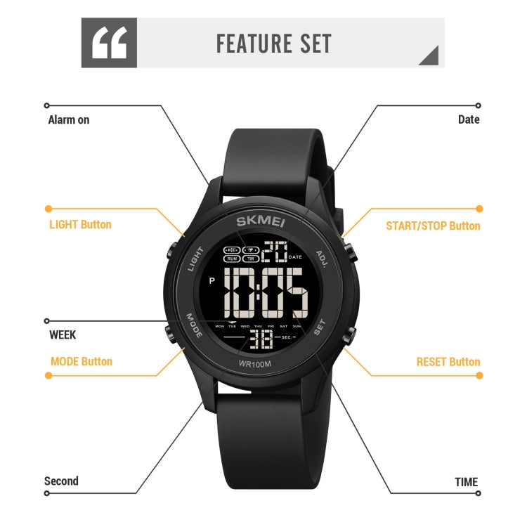 SKMEI 1758 Multifunctional LED Digital Display Luminous Silicone Strap Electronic Watch(Black Silver)