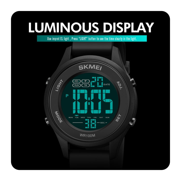 SKMEI 1758 Multifunctional LED Digital Display Luminous Silicone Strap Electronic Watch(Black Silver)