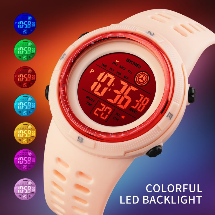 SKMEI 1773 Triplicate Round LED Dual Time Digital Display Colorful Backlight Electronic Watch(Red White)